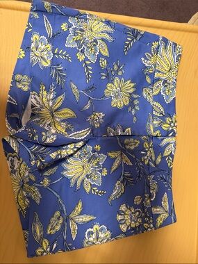 LOFT Blue and Yellow Floral Jean Shorts